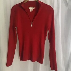 Cherry red henley zip sweater